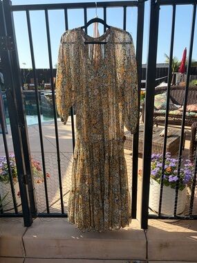 Free People Yellow and Mint Floral Dress
